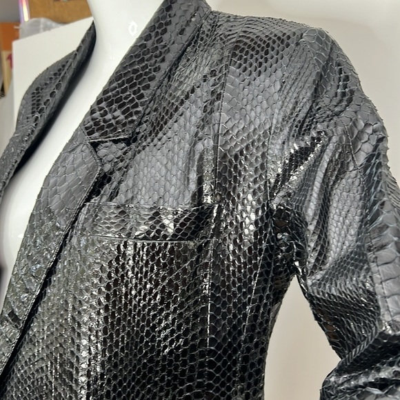 Python Snakeskin Sz 6-8 Custom Made Blazer Jacket Padded Shoulders Patch Pockets - Picture 6 of 11